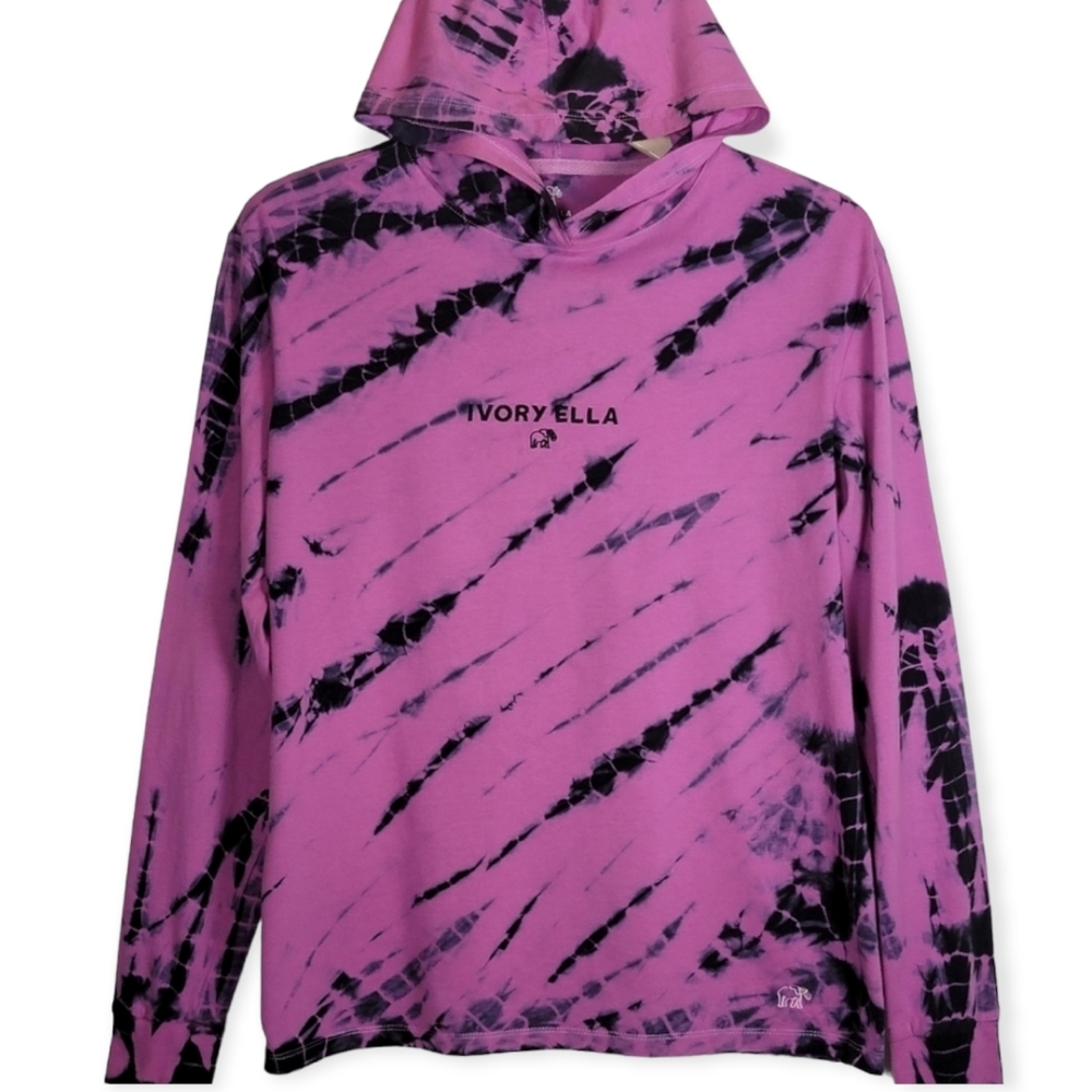 Ivory Ella Oversized Hot Pink Tye Dye Longsleeve Hooded T-Shirt, EUC, size XS